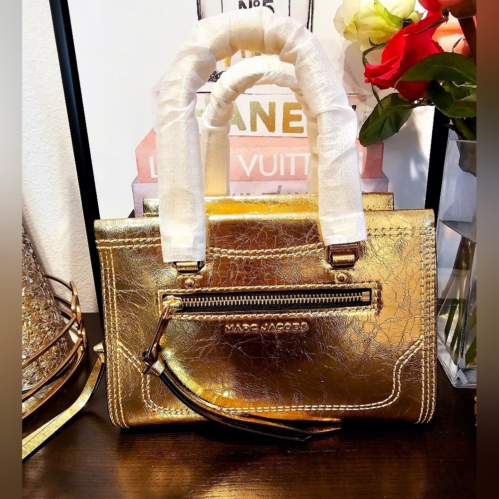 Marc Jacobs Crinkle Cruiser Gold  Metallic Satchel .
